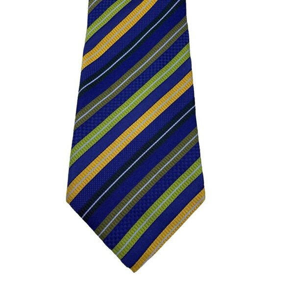 Zara Men's Tie Regimental Repp Stripe Silk Necktie Navy Blue Green Yellow Black - Picture 1 of 13